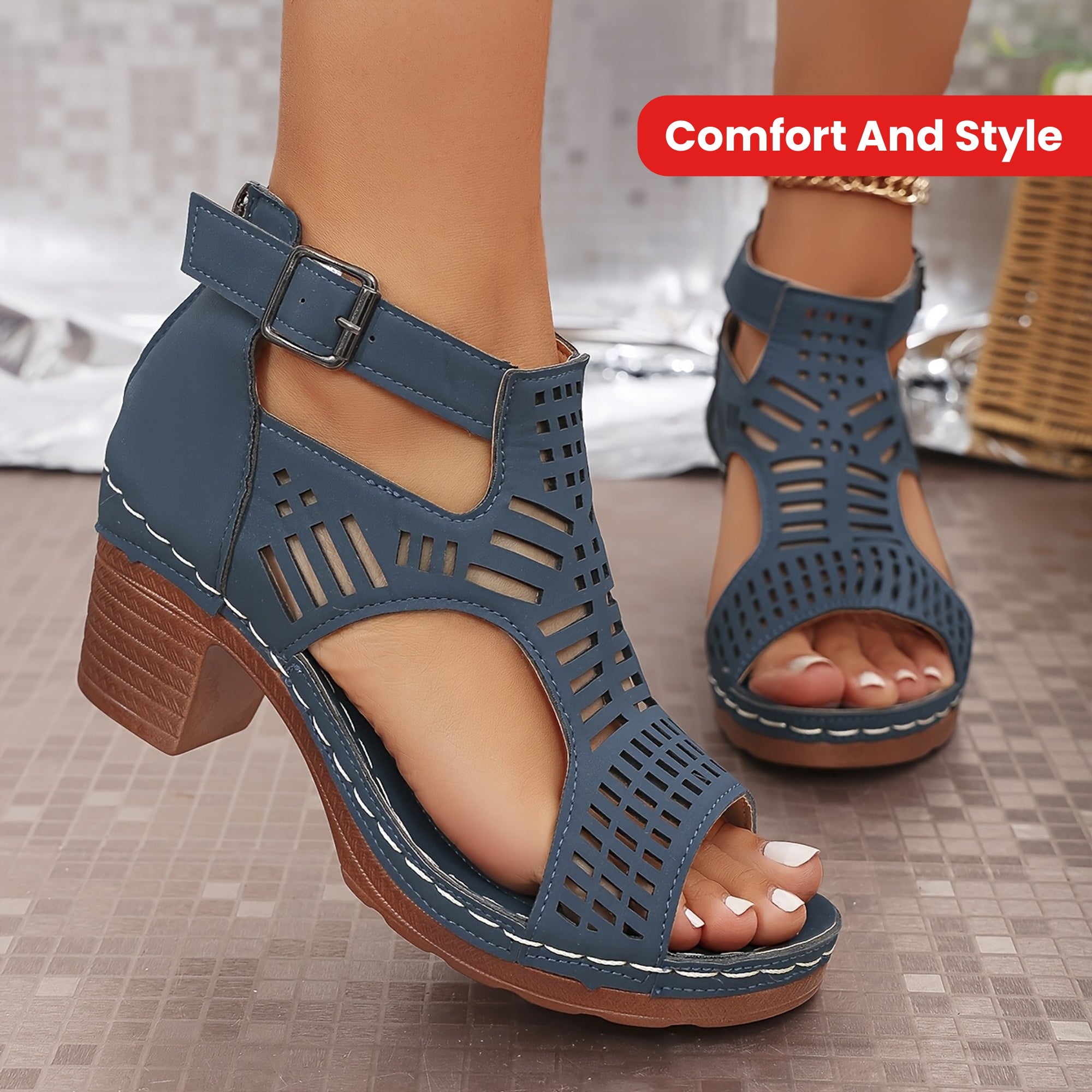 Nova Cutout Block Heel Sandals