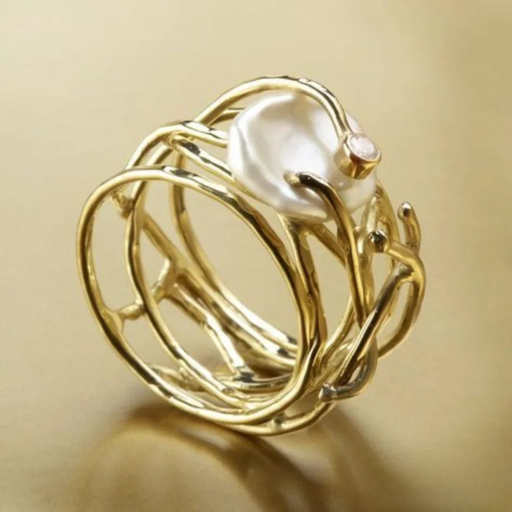 Antique Thin Gold Ring with Pearls
