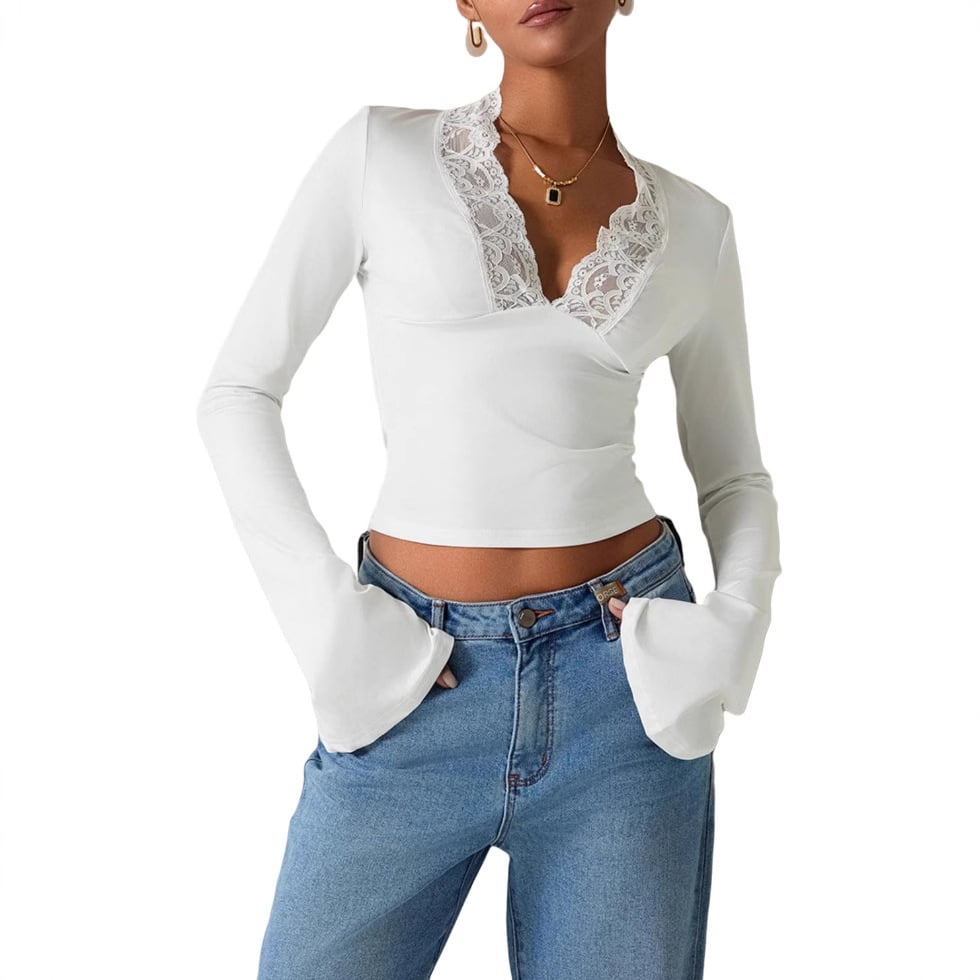Elaine Top- Elegance and Versatility with Lace V-Neckline