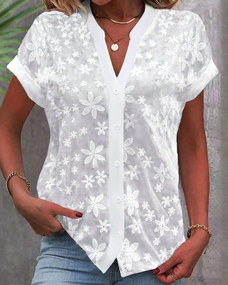 Flora Short-sleeved V-neck blouse