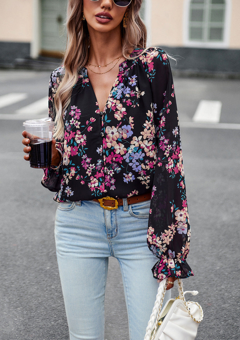 Valeria Long Sleeve Shirt - Floral Print