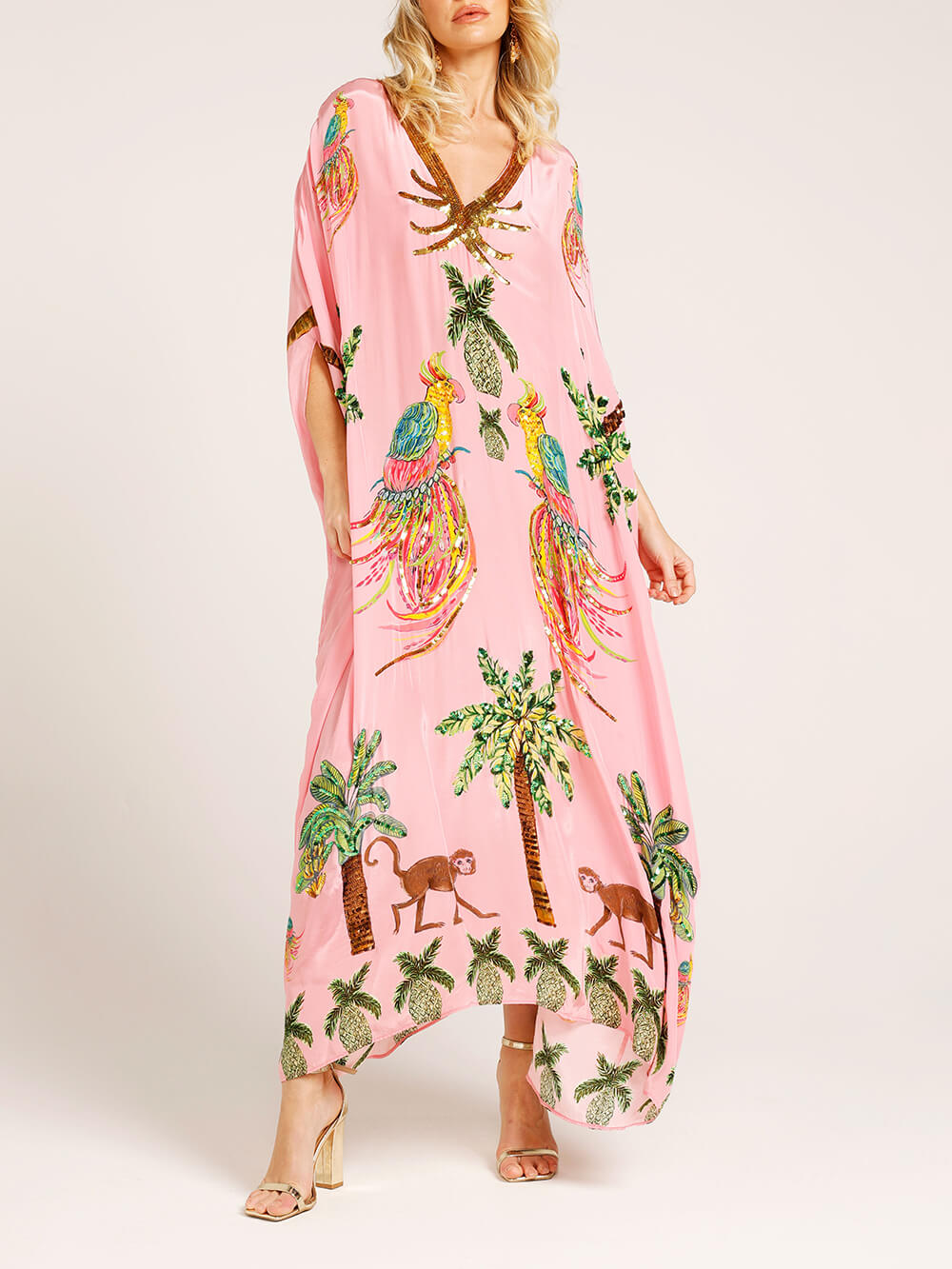 Destiny Drop Shoulder Sleeve Coconut Tree Printed Dress