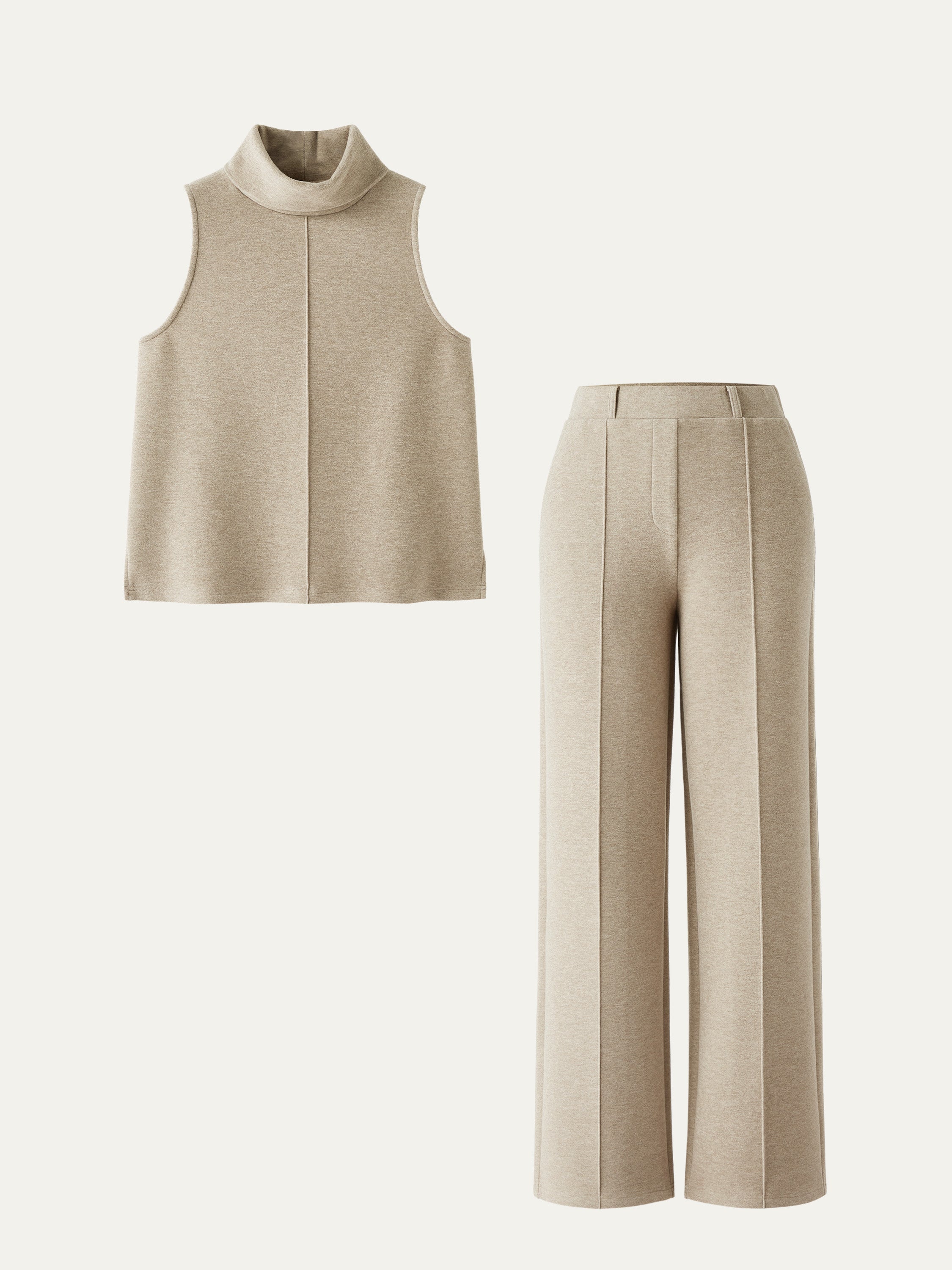 2Pcs Set Split Hem Top & High Waisted Straight Leg Pant