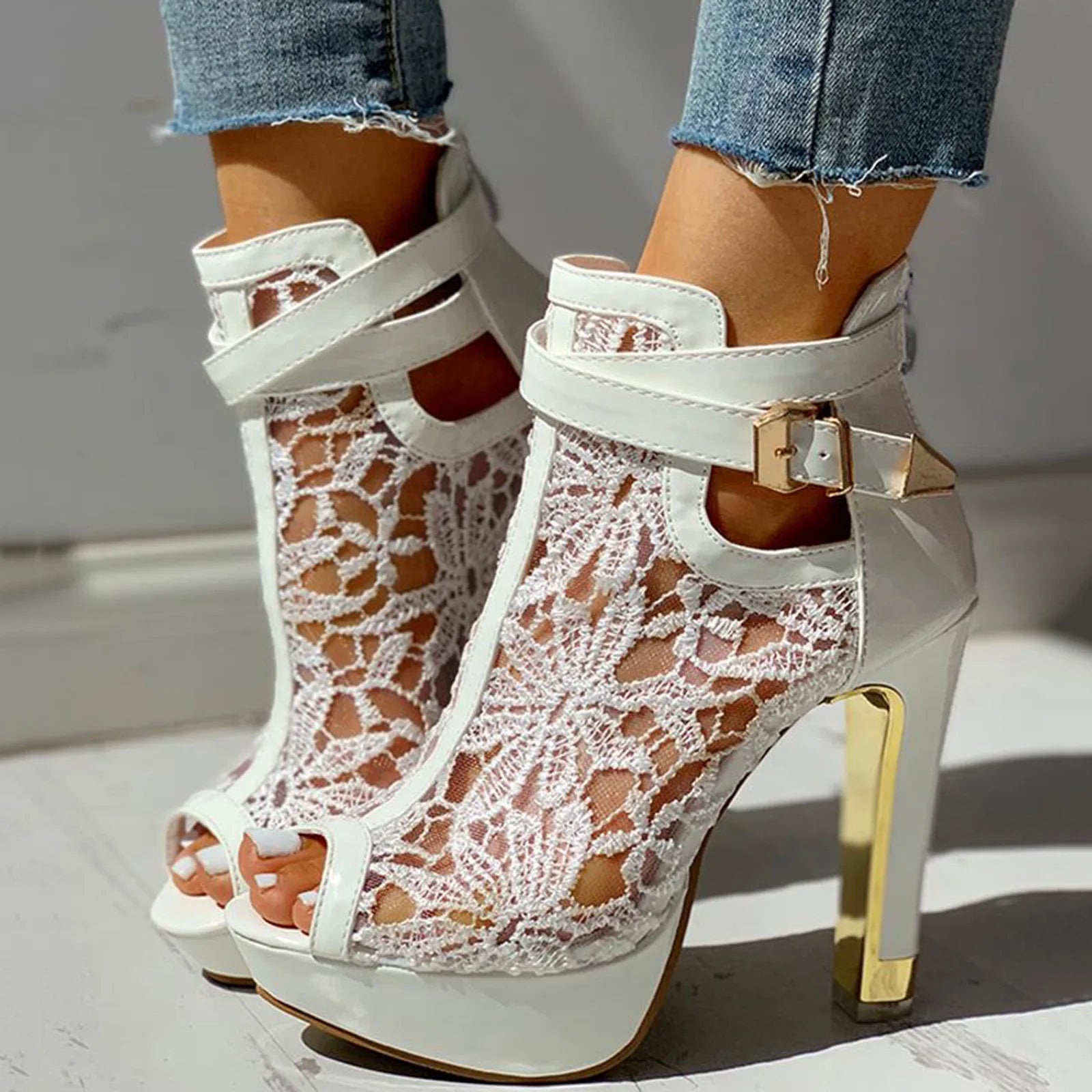 Estelle Mesh Bloom Heels