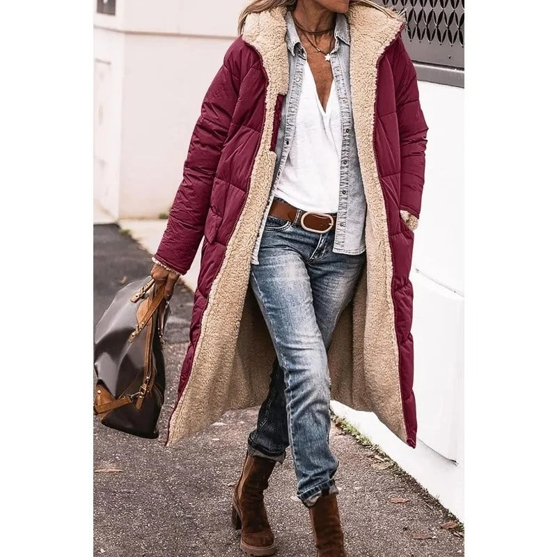 Zoe - Comfortable Warm Fleece Long Hooded Puffer Jacket