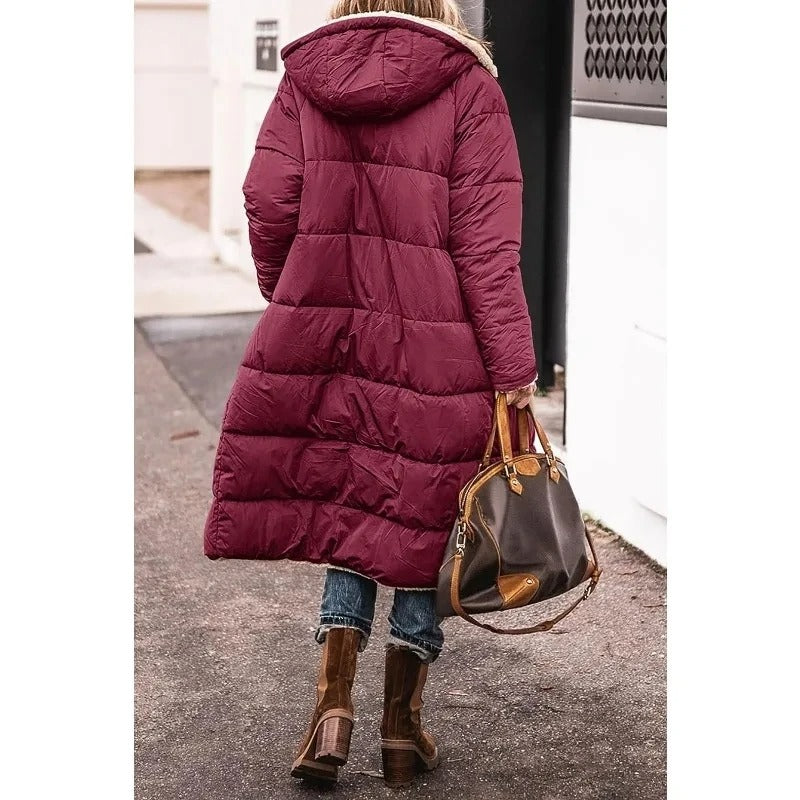 Zoe - Comfortable Warm Fleece Long Hooded Puffer Jacket