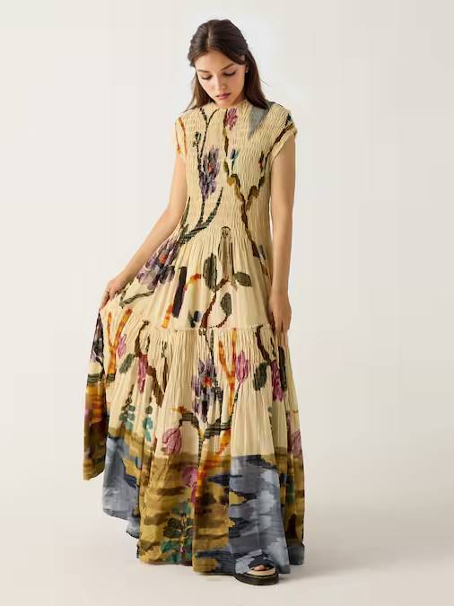 Poco Pleated Print Maxi Dress