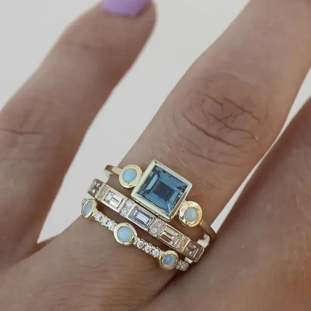 Retro Blue Crystal Ring