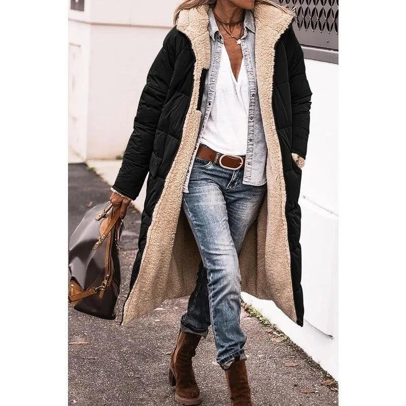 Zoe - Comfortable Warm Fleece Long Hooded Puffer Jacket