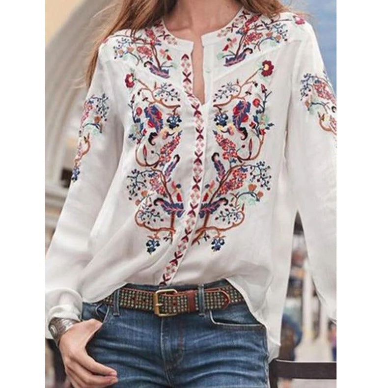 Siesto - Embroidered floral boho blouse