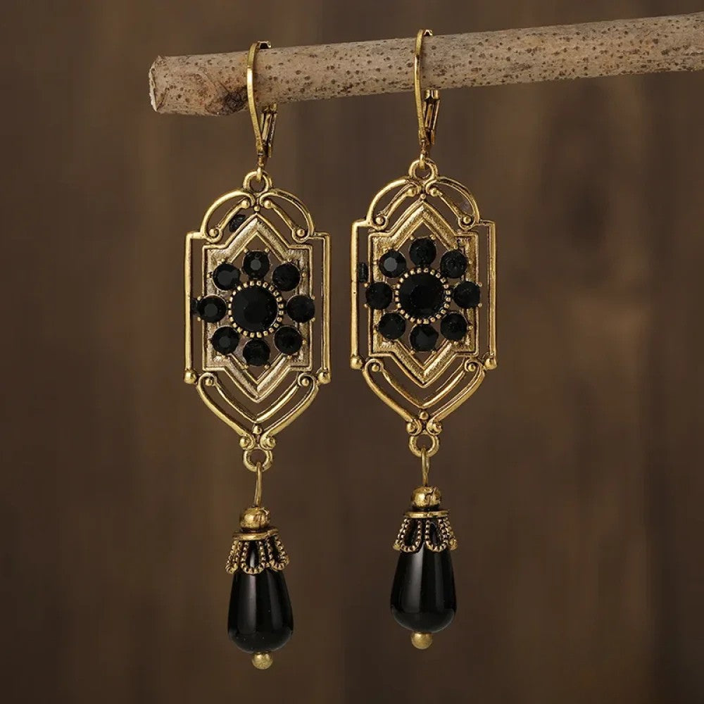 Retro Black Crystal Earrings