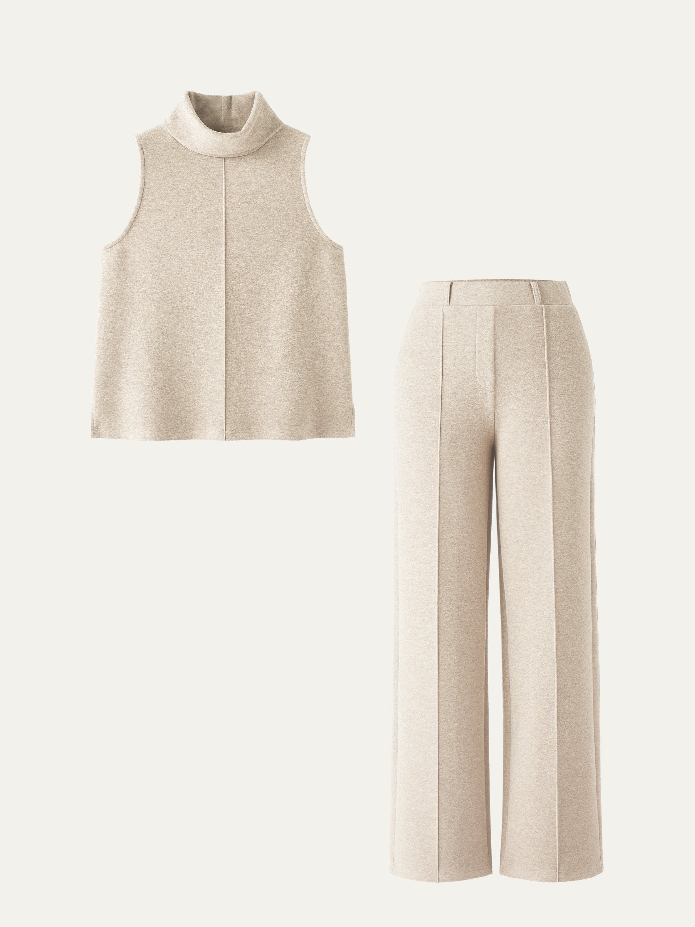 2Pcs Set Split Hem Top & High Waisted Straight Leg Pant