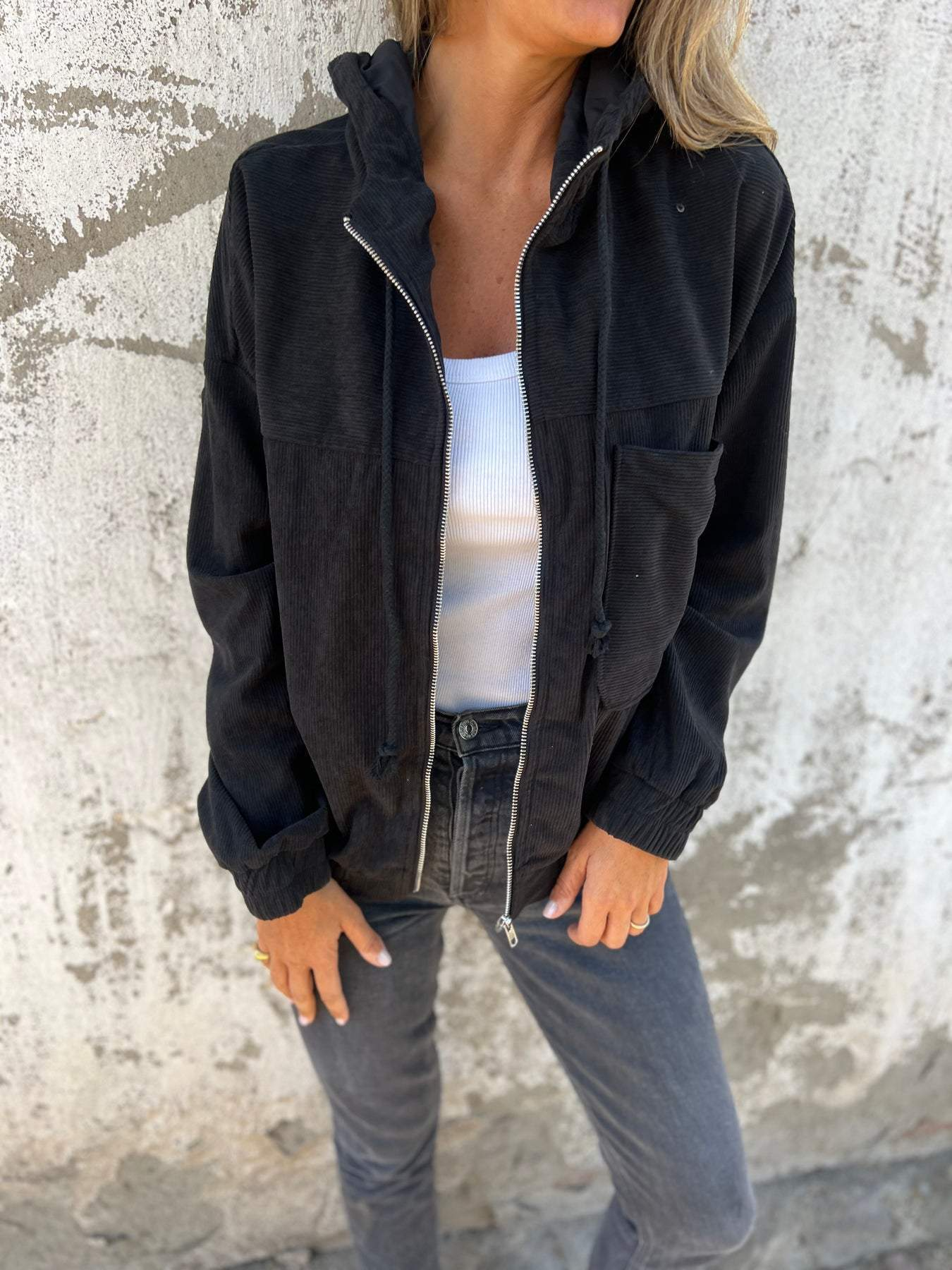 Pamella - Comfy Casual Cordroy Jacket with Hood and Zip