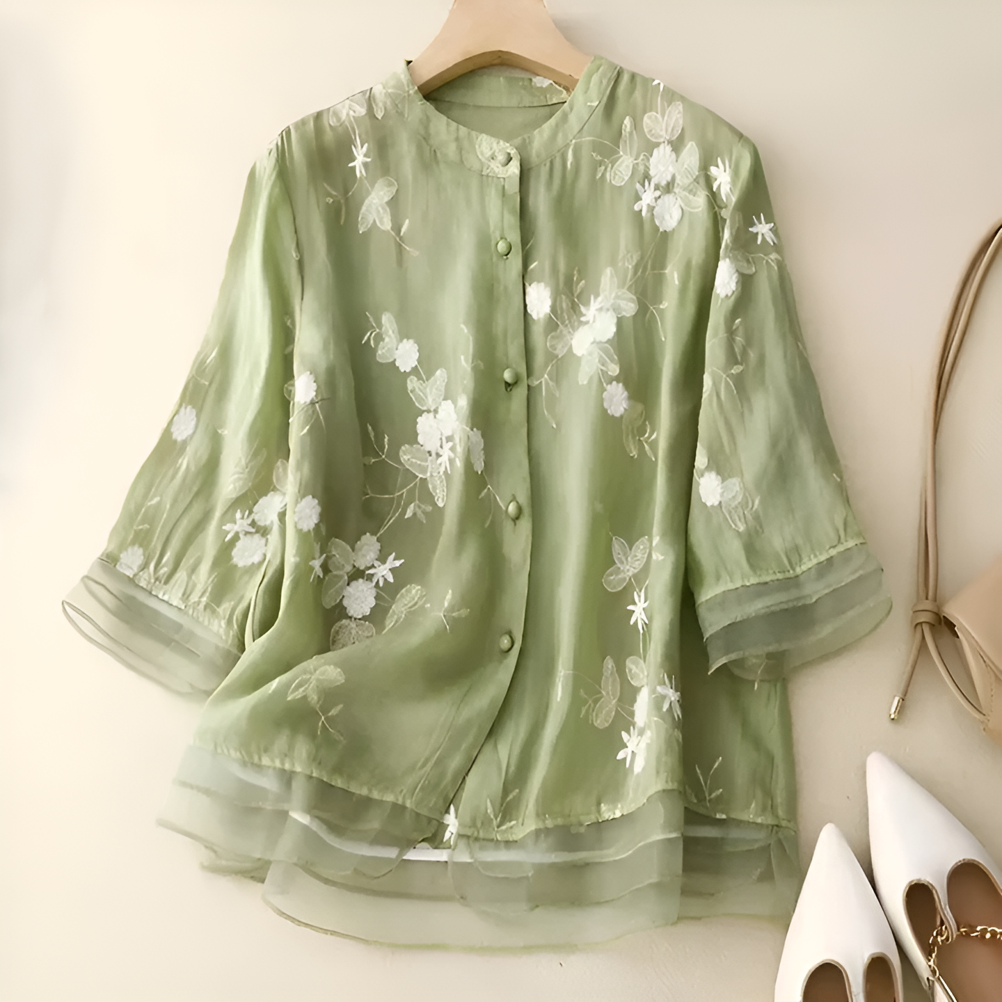 Nellie | Elegant Top with Embroidered Flowers