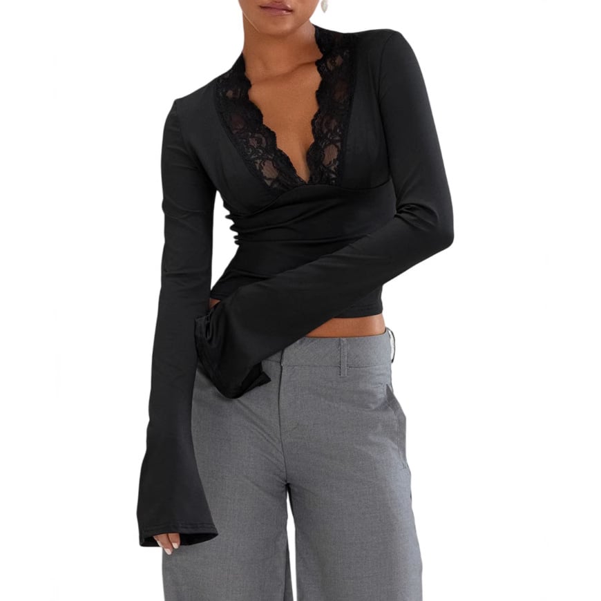 Elaine Top- Elegance and Versatility with Lace V-Neckline