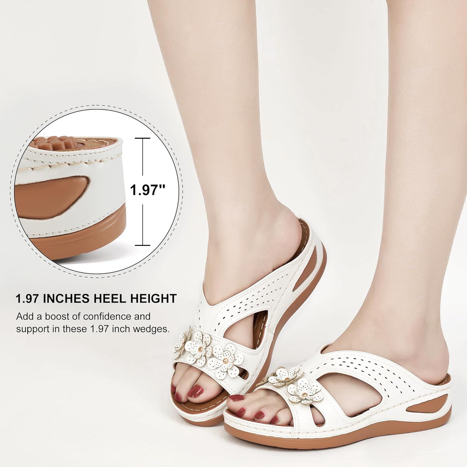 Eccent Womens Sandals Dressy Summer Comfortable Slides with Flowers Casual Non Slip Platform Lightweight Wedge Shoes