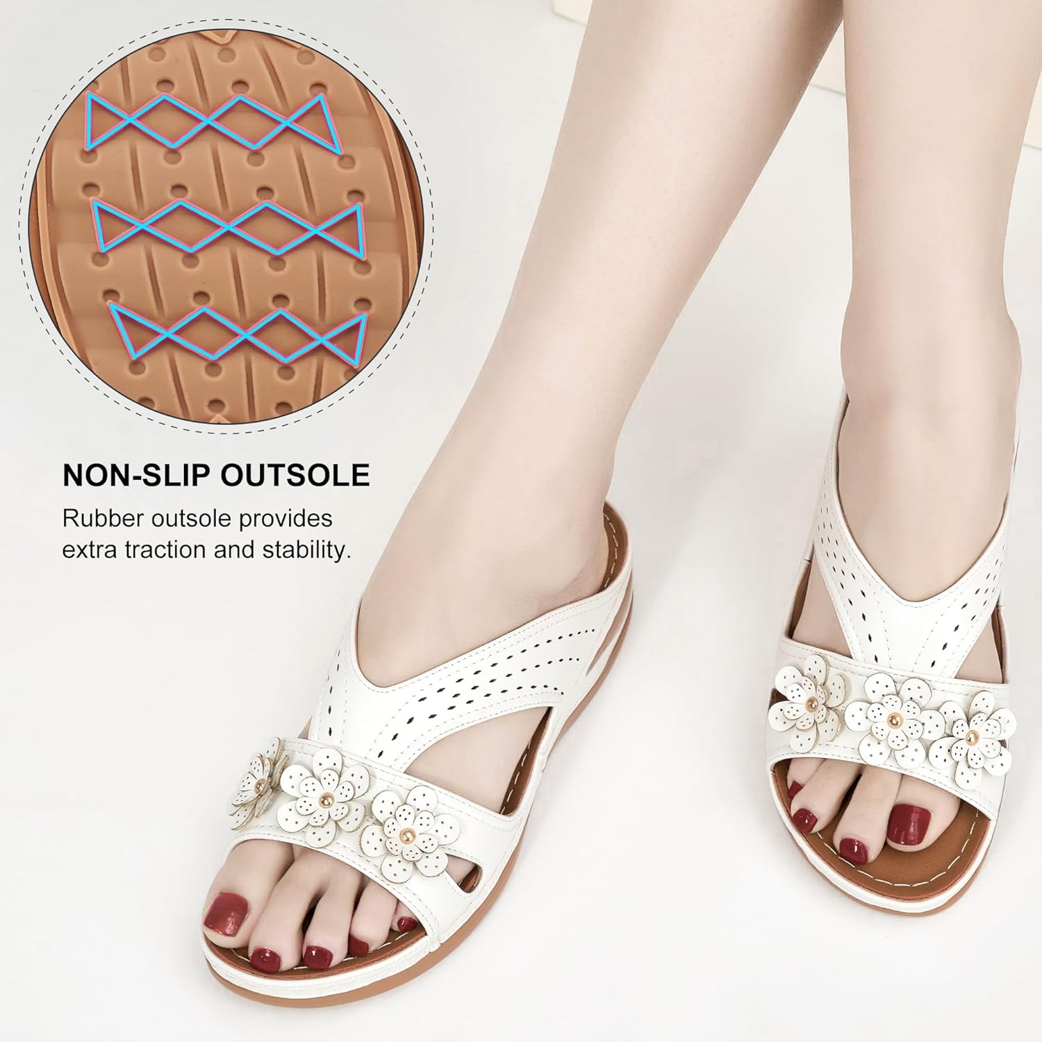 Eccent Womens Sandals Dressy Summer Comfortable Slides with Flowers Casual Non Slip Platform Lightweight Wedge Shoes