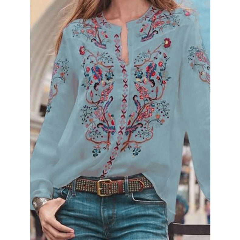 Siesto - Embroidered floral boho blouse