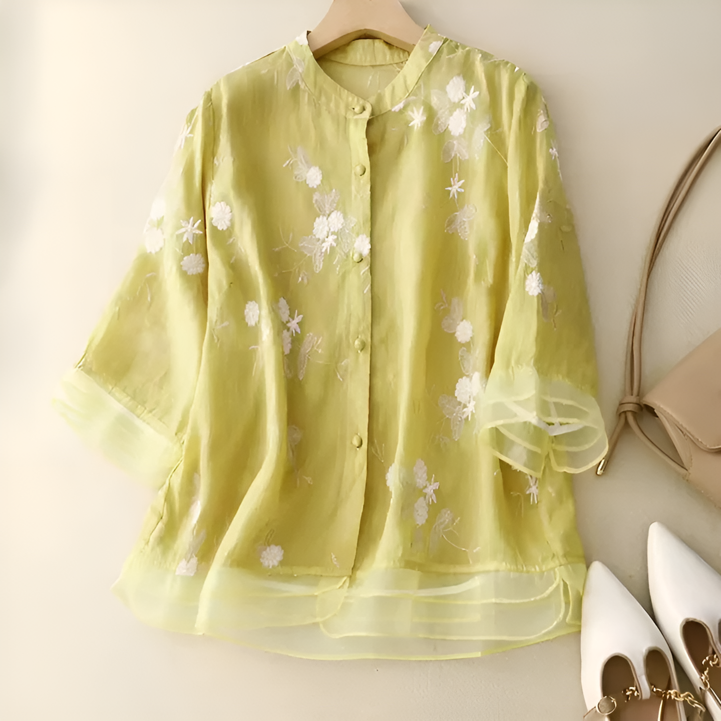 Nellie | Elegant Top with Embroidered Flowers