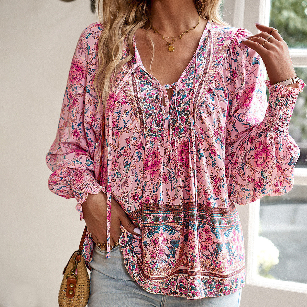 Florida - Boho floral blouse with long sleeves