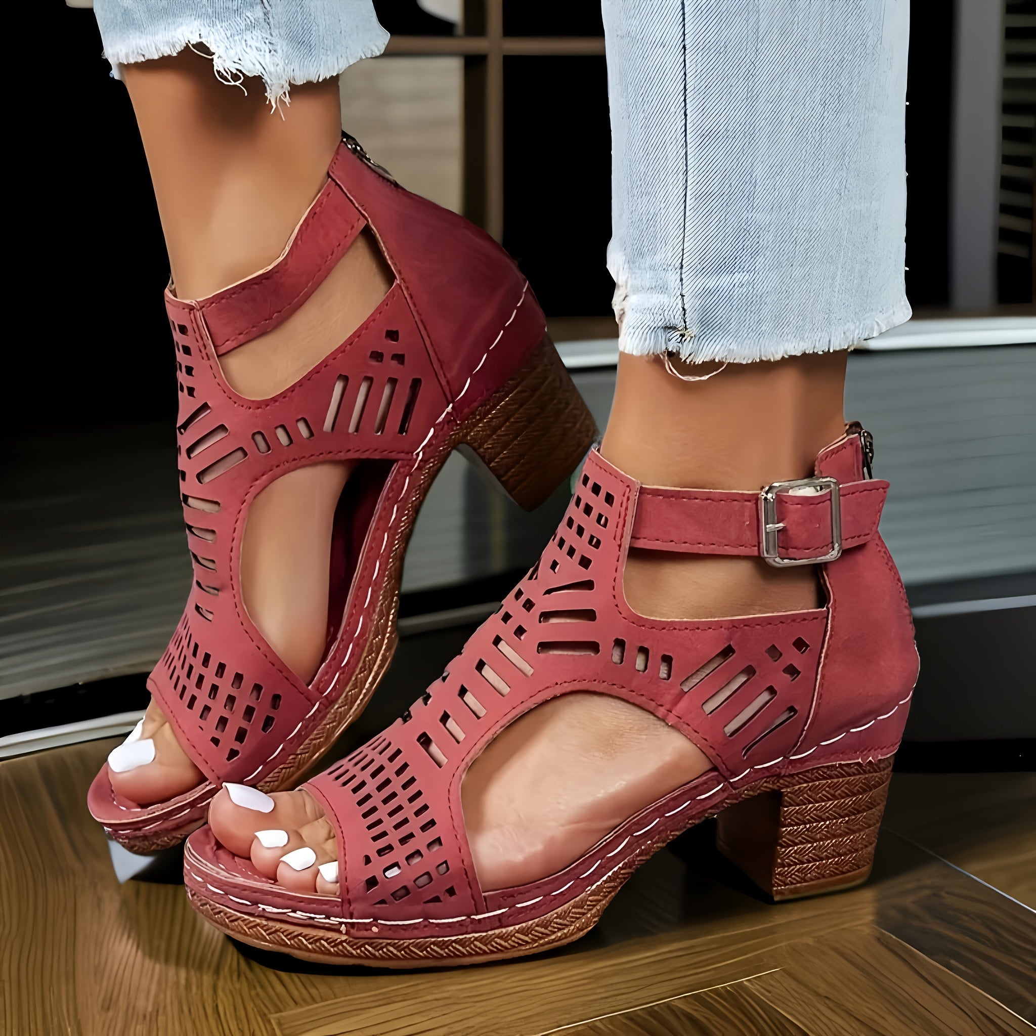 Nova Cutout Block Heel Sandals