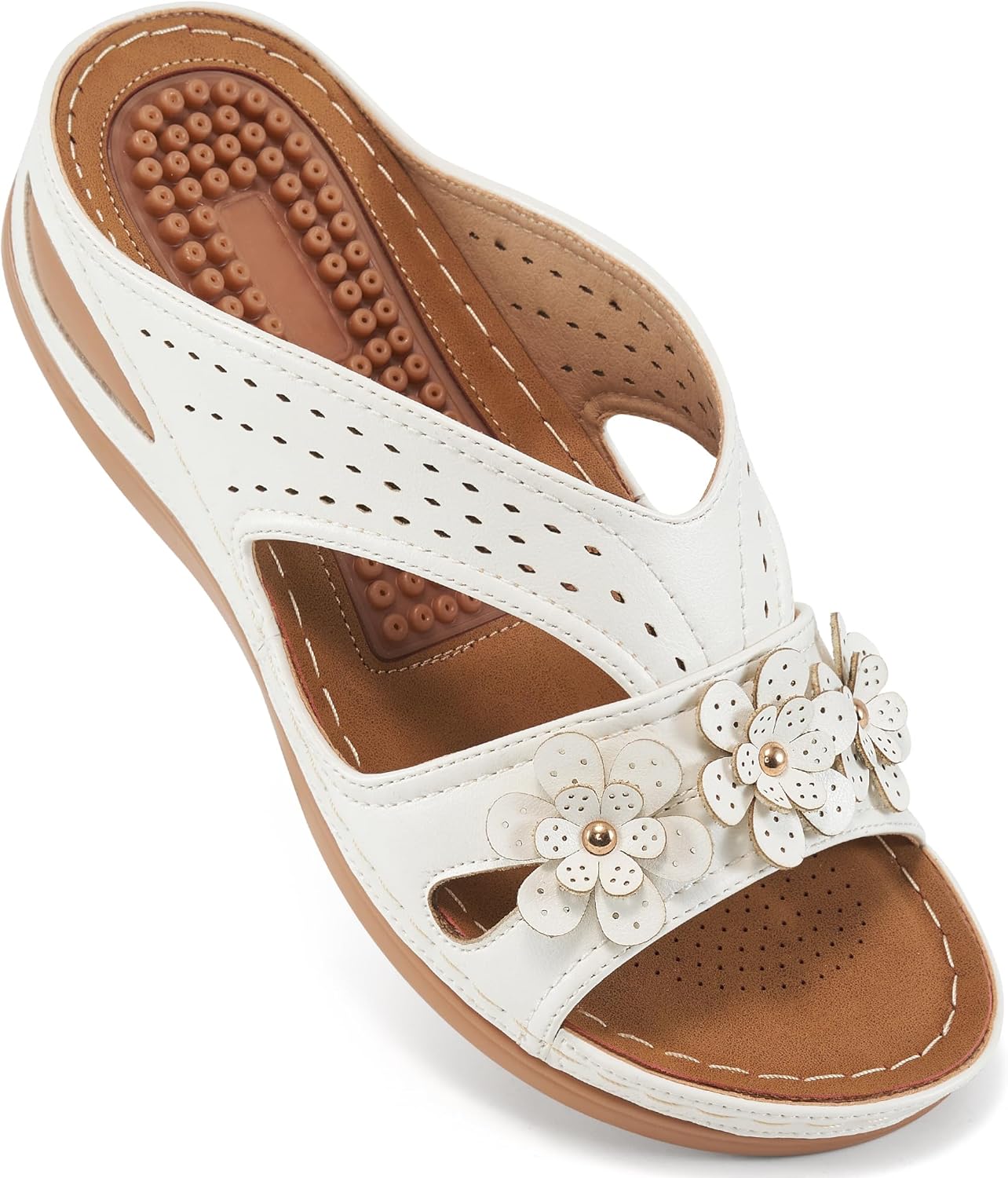 Eccent Womens Sandals Dressy Summer Comfortable Slides with Flowers Casual Non Slip Platform Lightweight Wedge Shoes