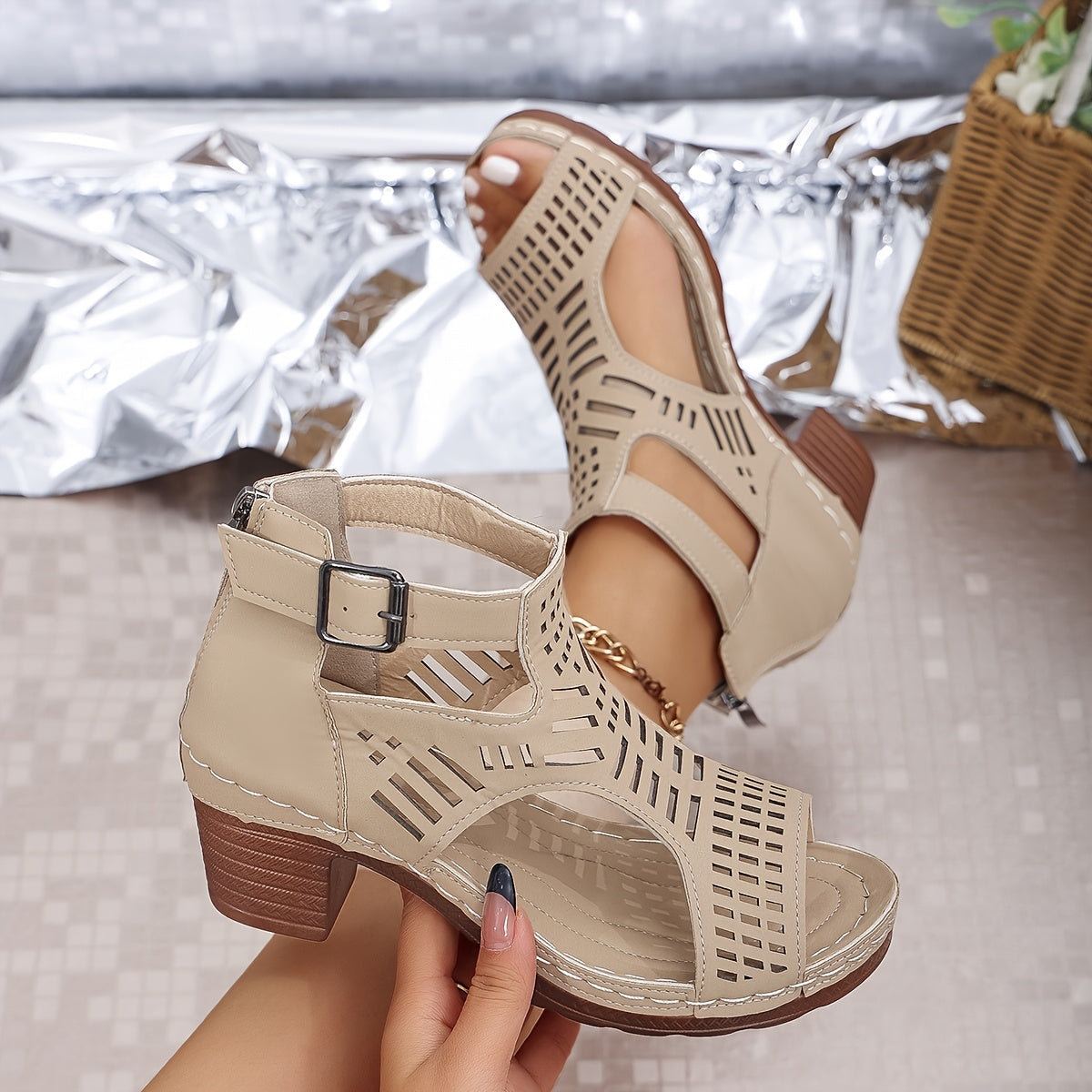 Nova Cutout Block Heel Sandals