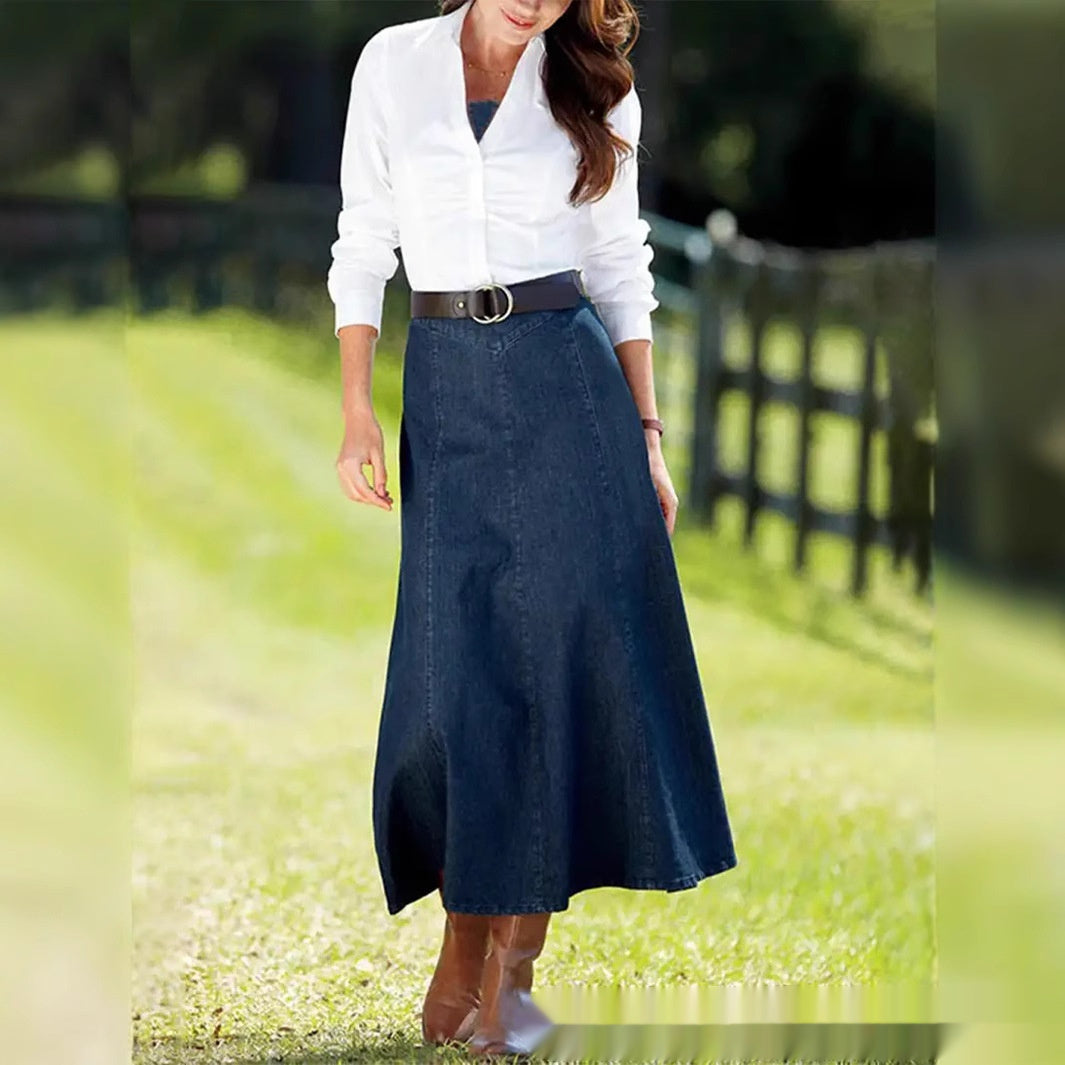Monica - Classically cut long denim skirt