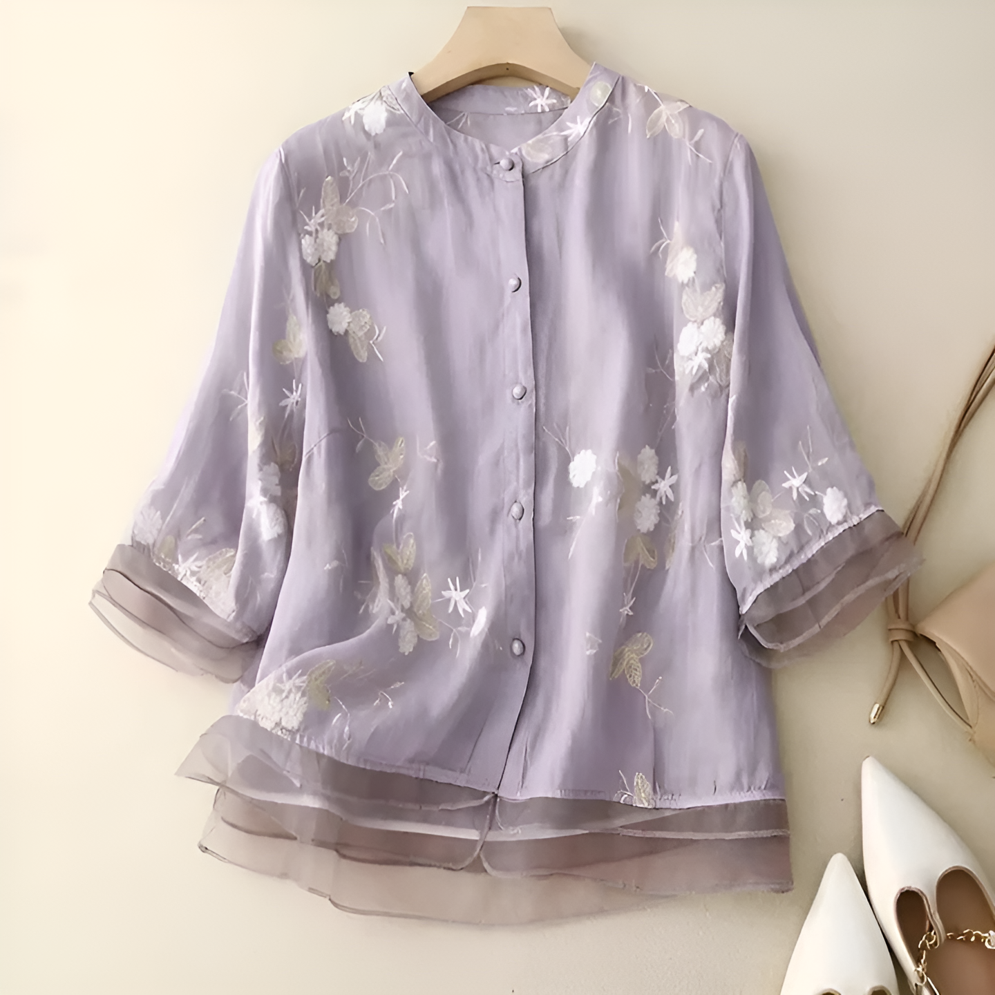 Nellie | Elegant Top with Embroidered Flowers