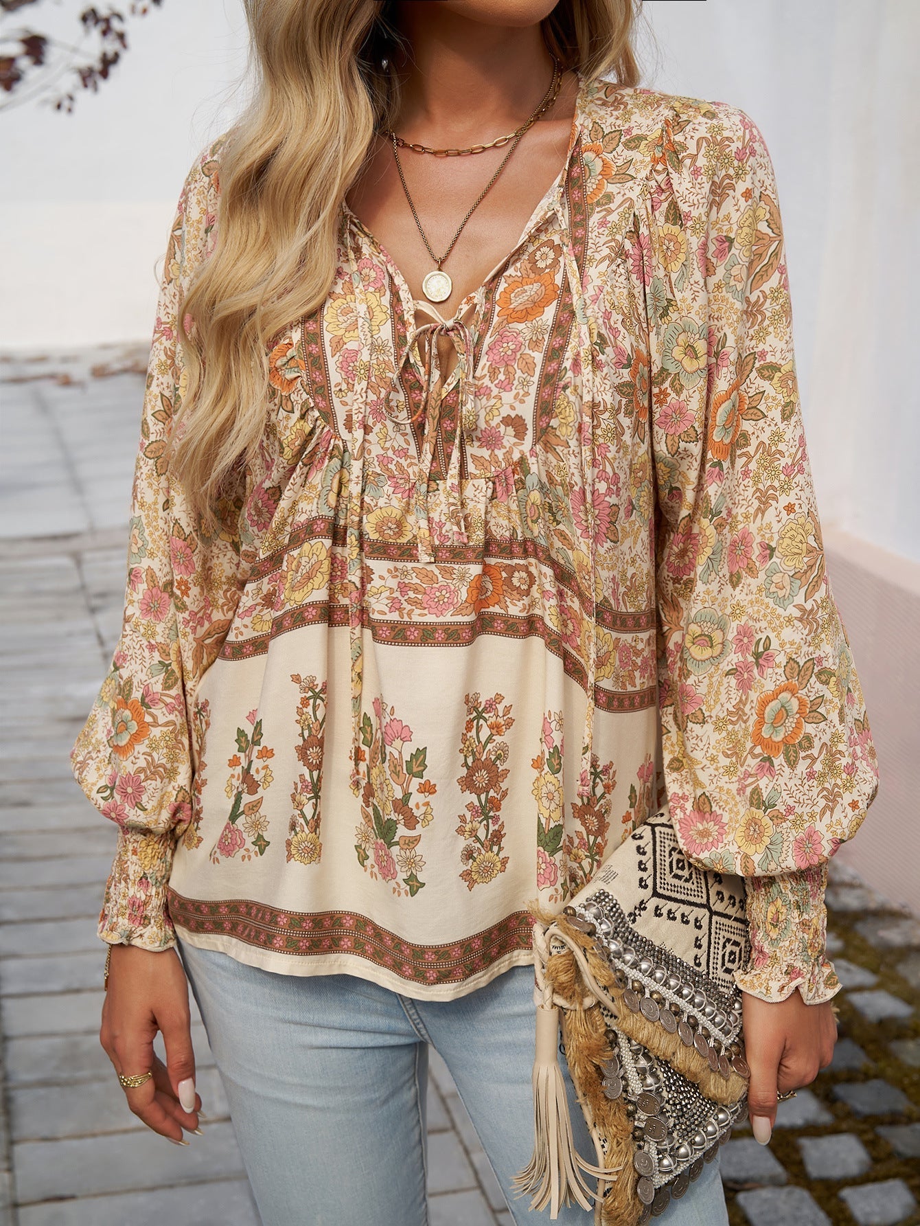 Florida - Boho floral blouse with long sleeves