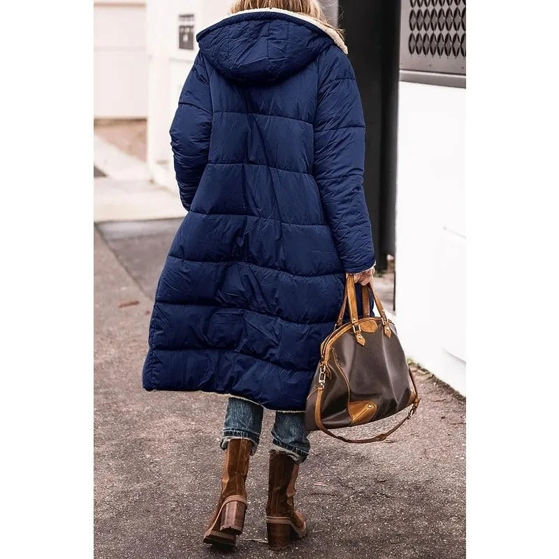 Zoe - Comfortable Warm Fleece Long Hooded Puffer Jacket