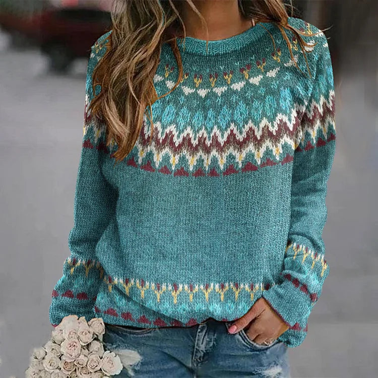 Cyan - Comfortable Retro Wave Pattern Sweatshirt