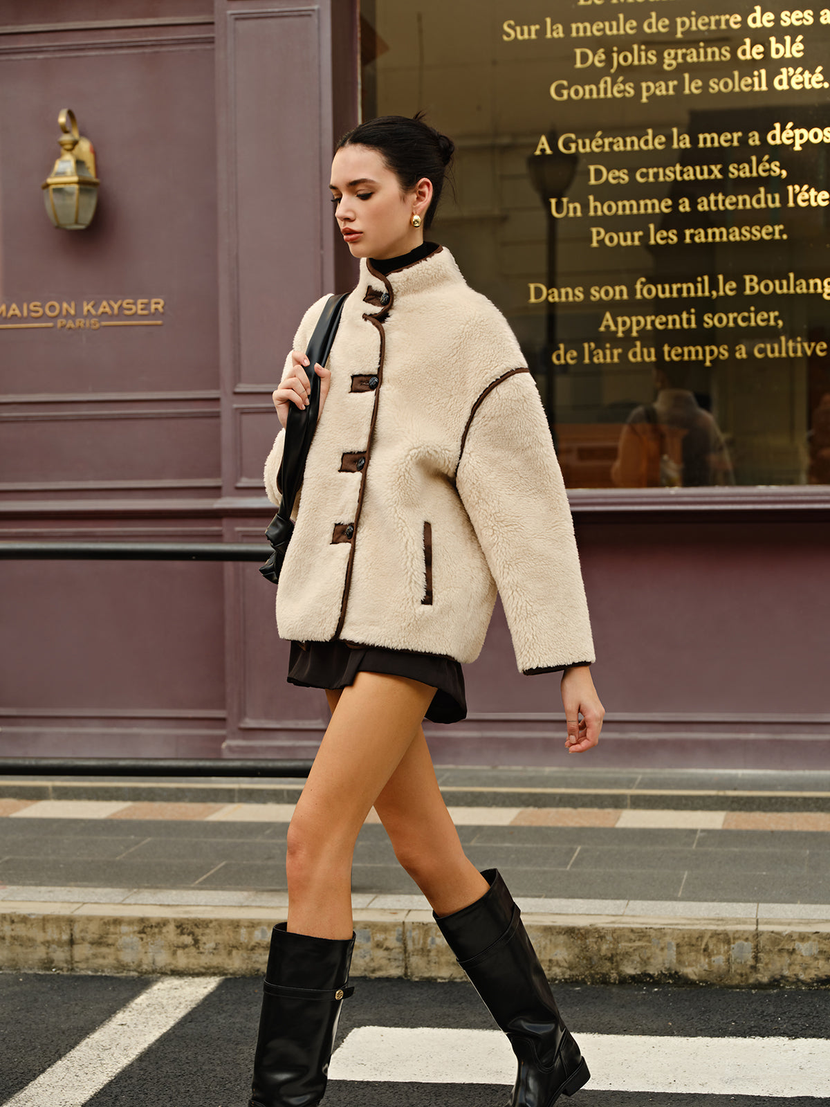 Zella - Stylish Contrast Piping Fleece Jacket