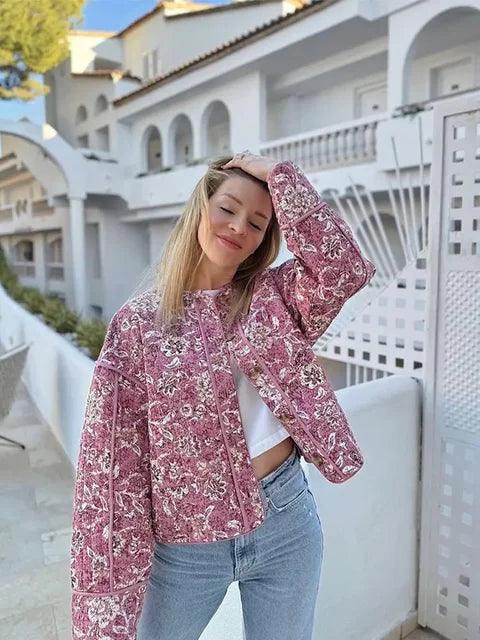 Ester - Elegant Floral Print Quilted Jacket