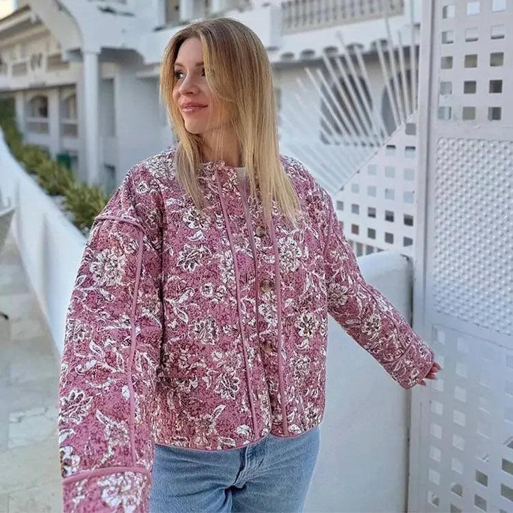 Ester - Elegant Floral Print Quilted Jacket