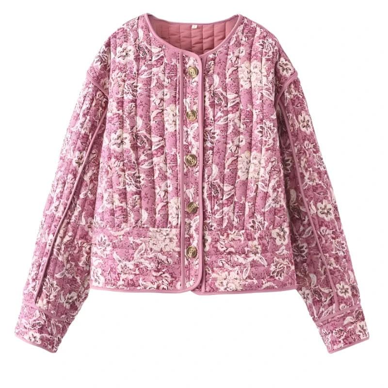 Ester - Elegant Floral Print Quilted Jacket