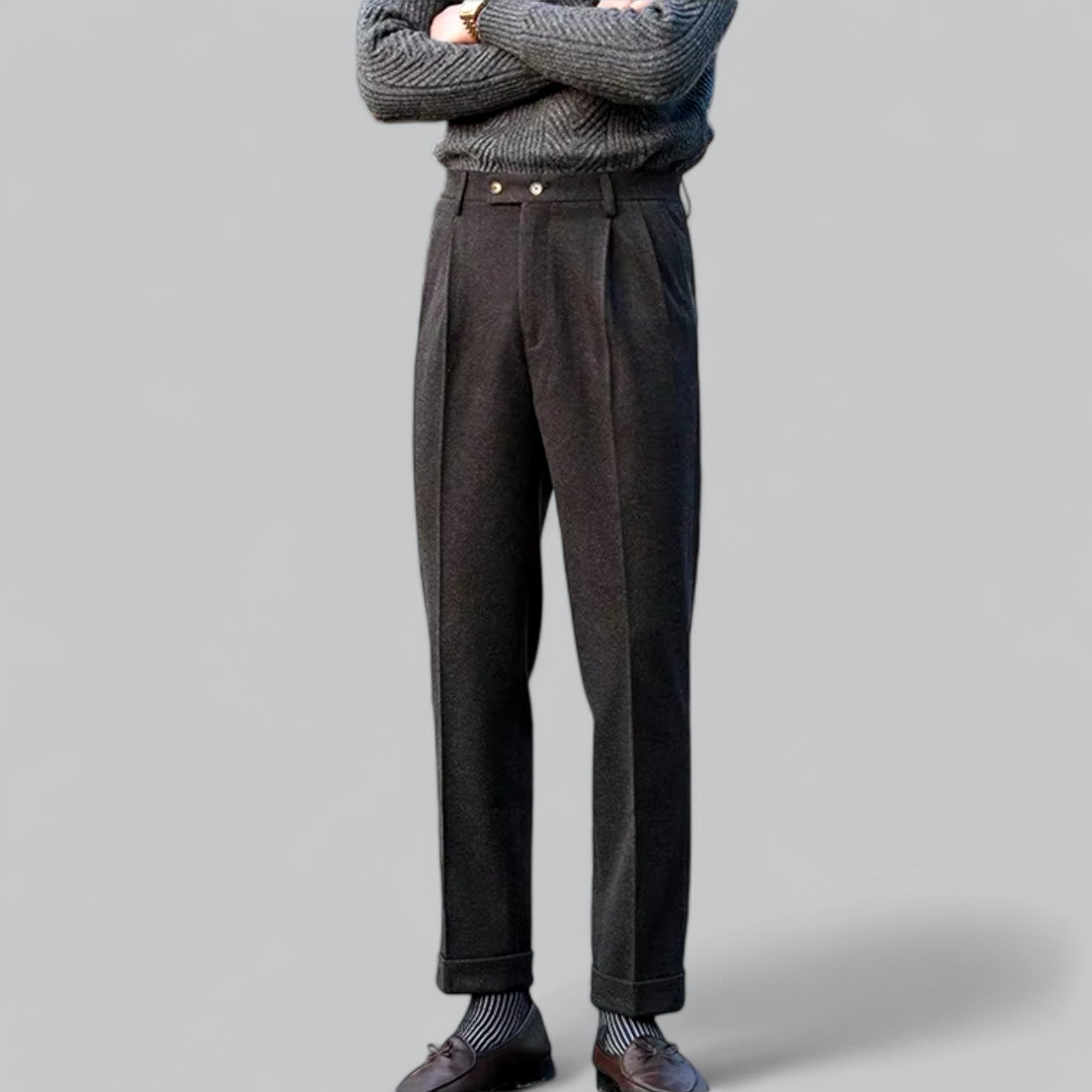 Elegant High Waisted Pants with Turn-ups - Comfort and Refined Style