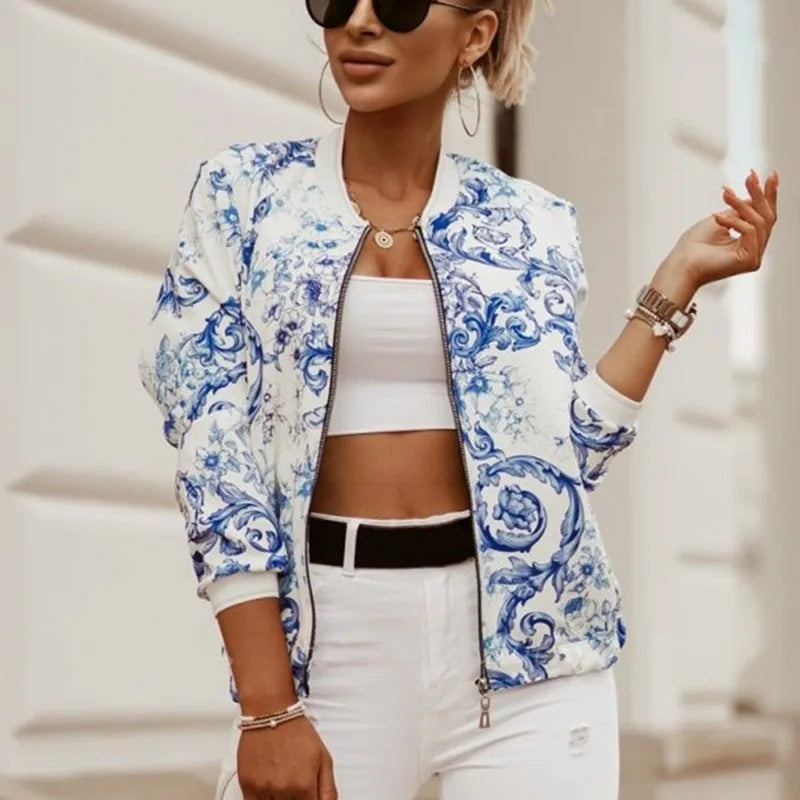 Leah - Stylish Flower Print Long Sleeve Jacket