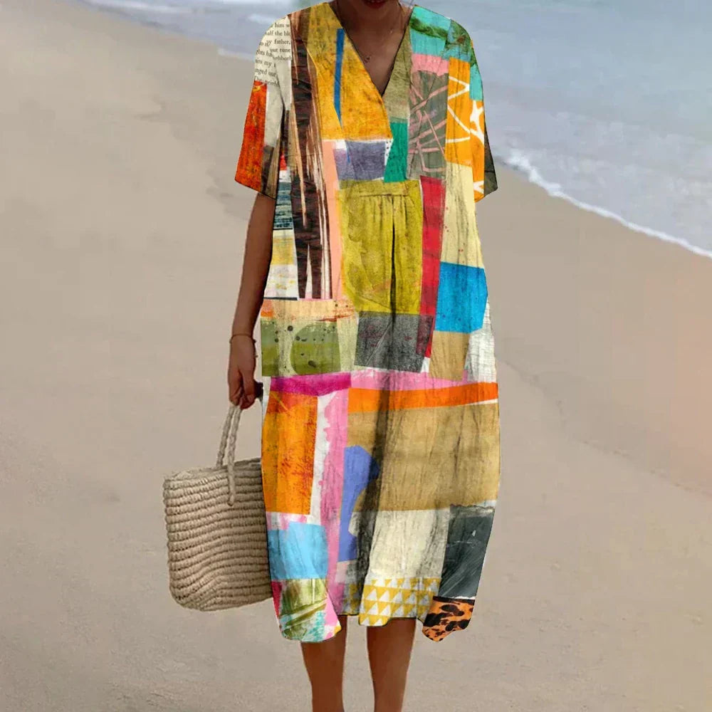 Ellah - Women's Vintage Geometric Print Art Dress