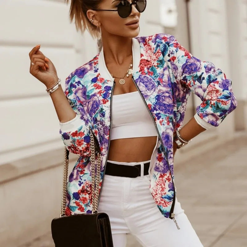 Leah - Stylish Flower Print Long Sleeve Jacket