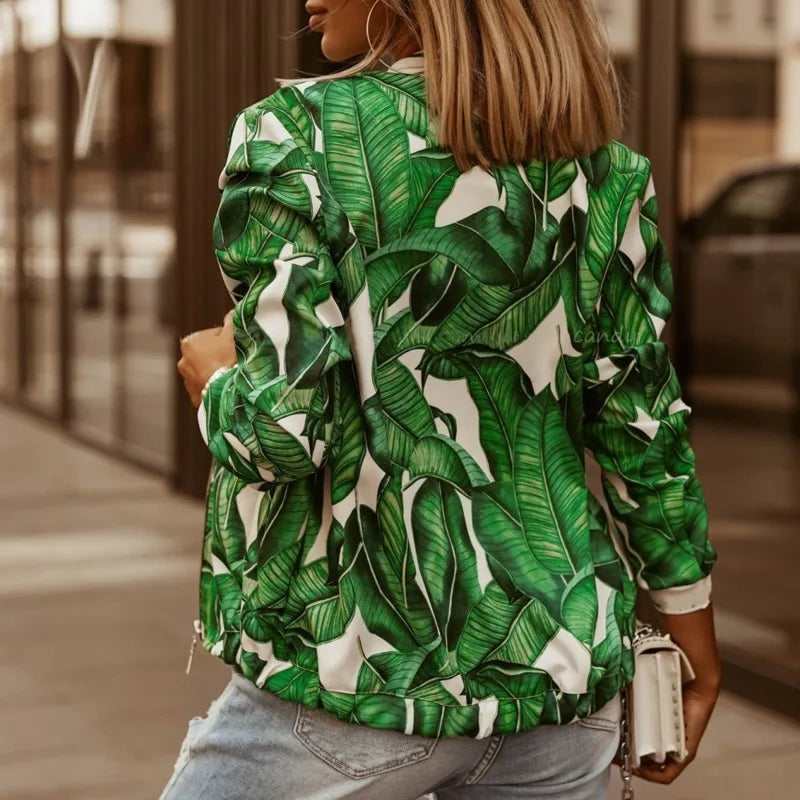 Leah - Stylish Flower Print Long Sleeve Jacket