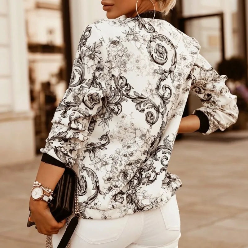 Leah - Stylish Flower Print Long Sleeve Jacket