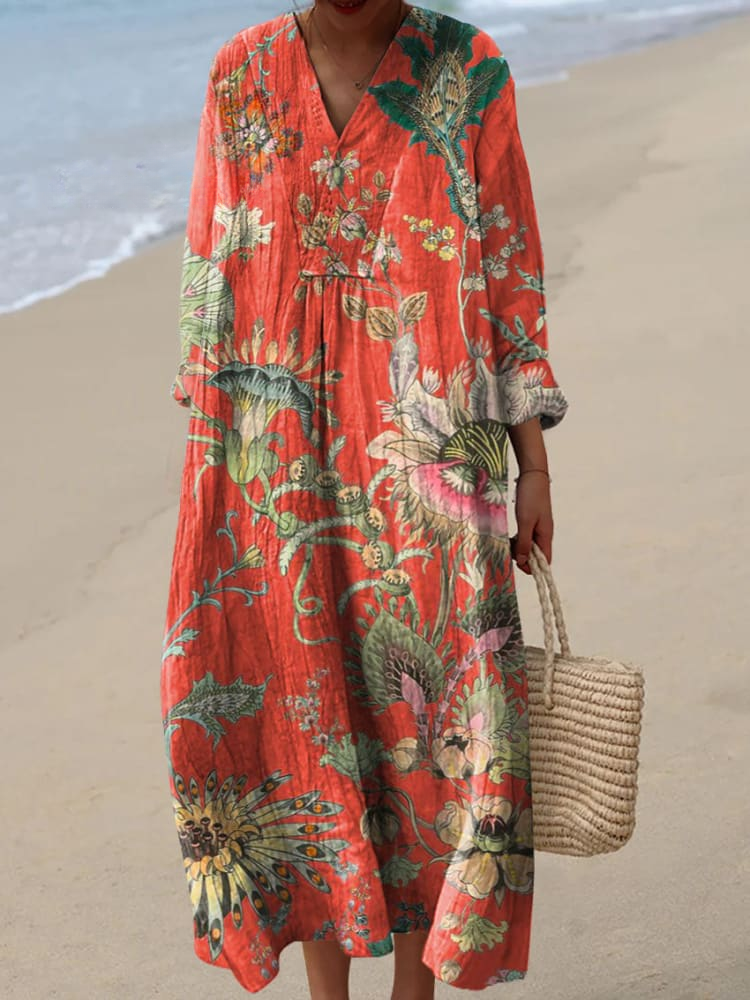 Vintage Floral Art Print Dress for Women