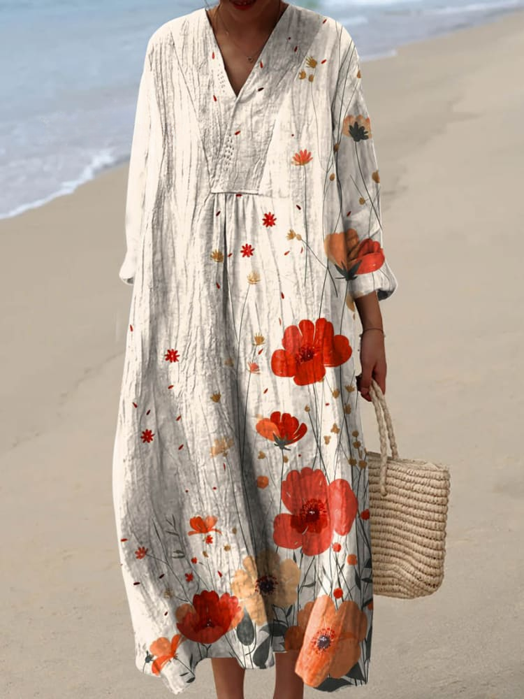 Women's Floral Print Dress with Charming Art Design