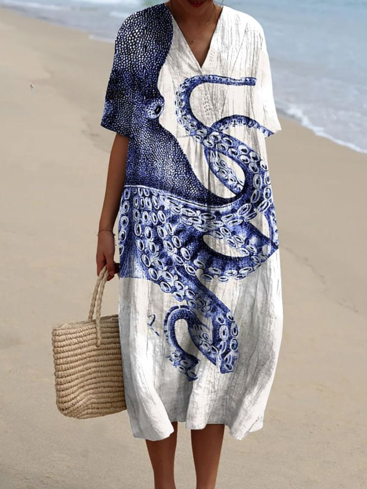 Casual Dress with Women's Octopus Art Print