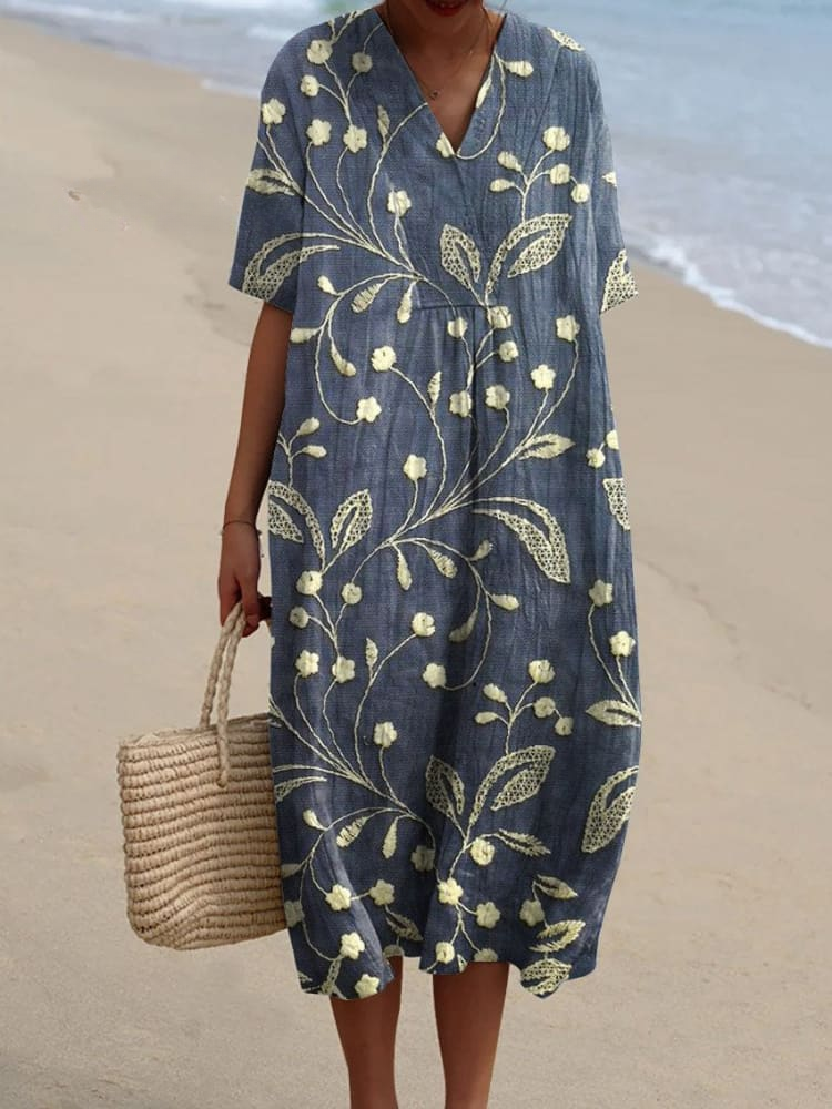 Women's Vintage Floral Art Print Flowy Casual Dress