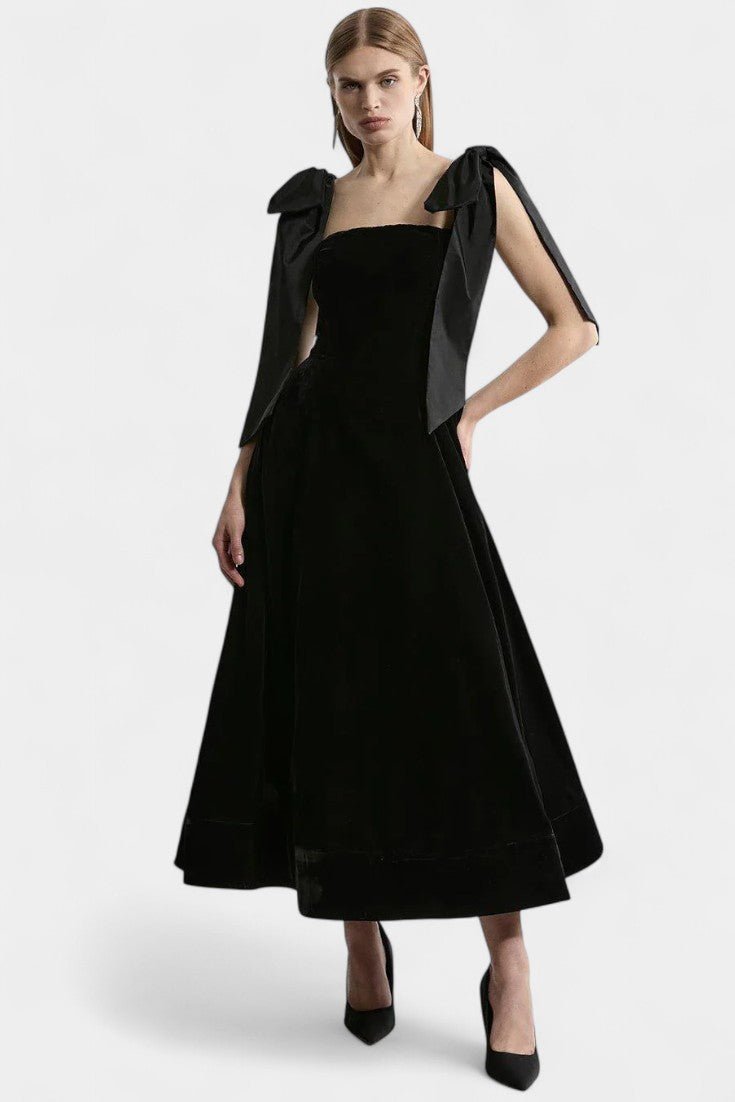 Ajla | Strapless Velvet Bow Midi Dress