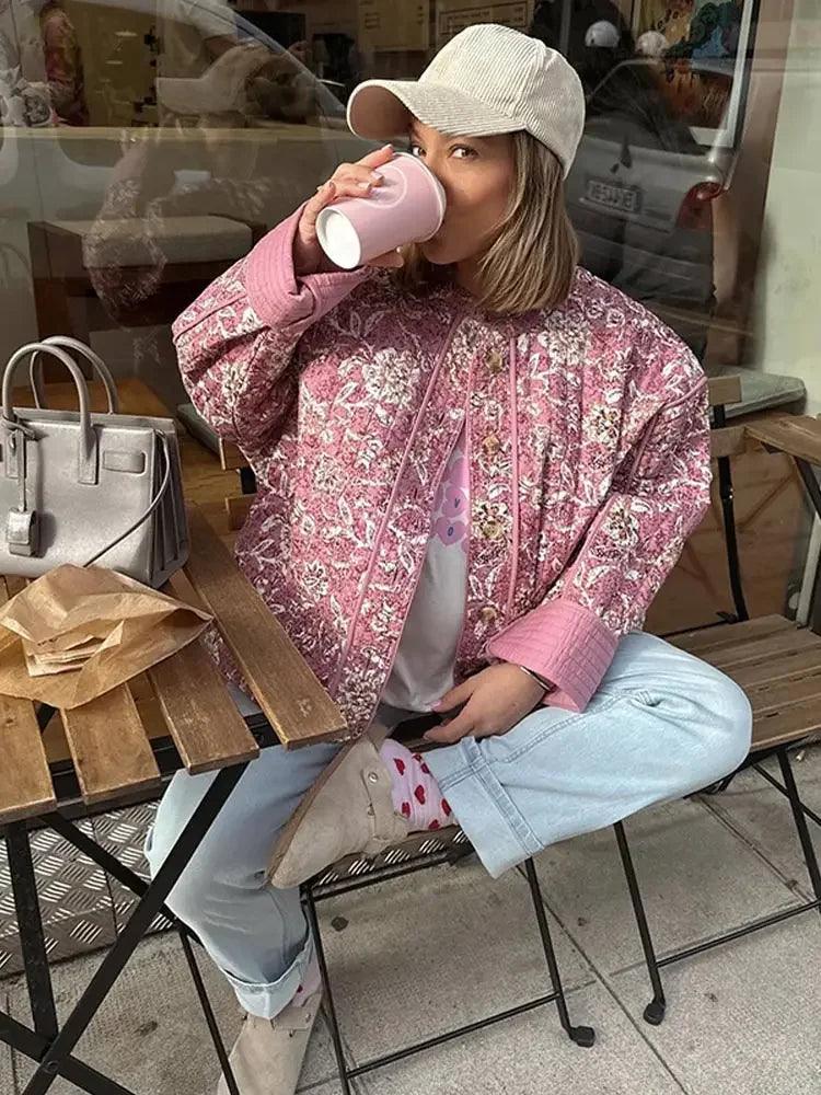 Ester - Elegant Floral Print Quilted Jacket