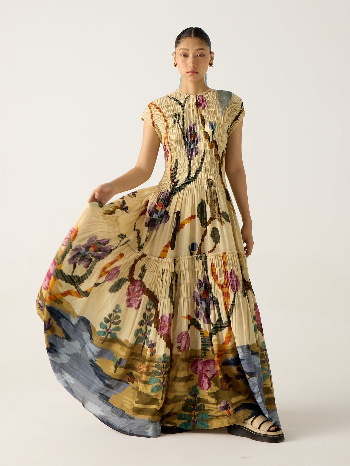 Clara | Pleated Print Maxi Dress