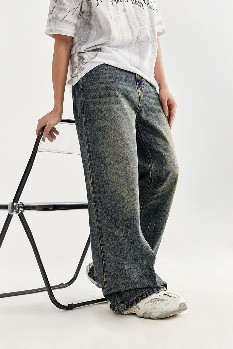 Wide Jeans - Retro Comfort & Distressed Style